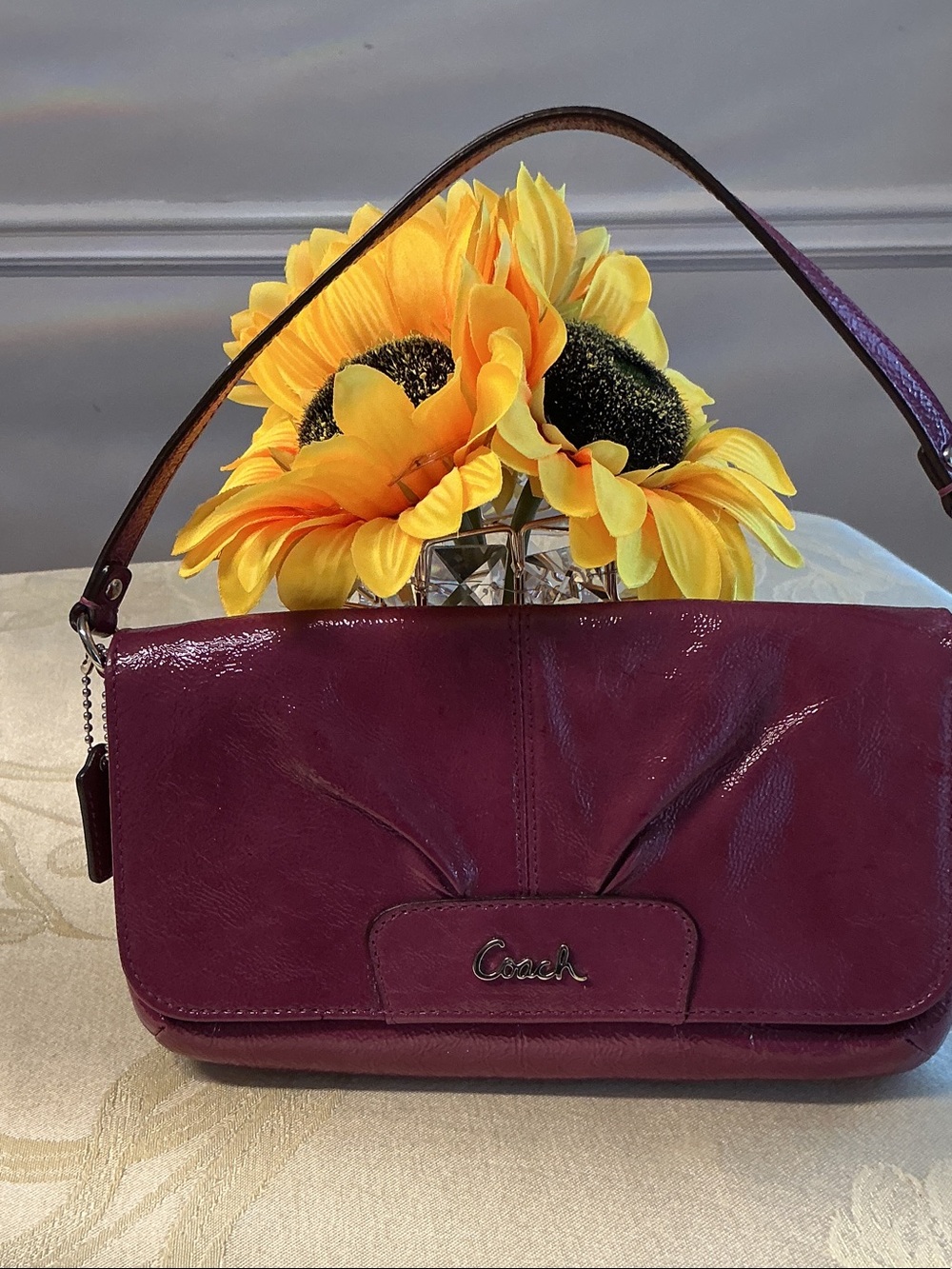 Coach Patent Leather Shoulder Bag in Deep Plum